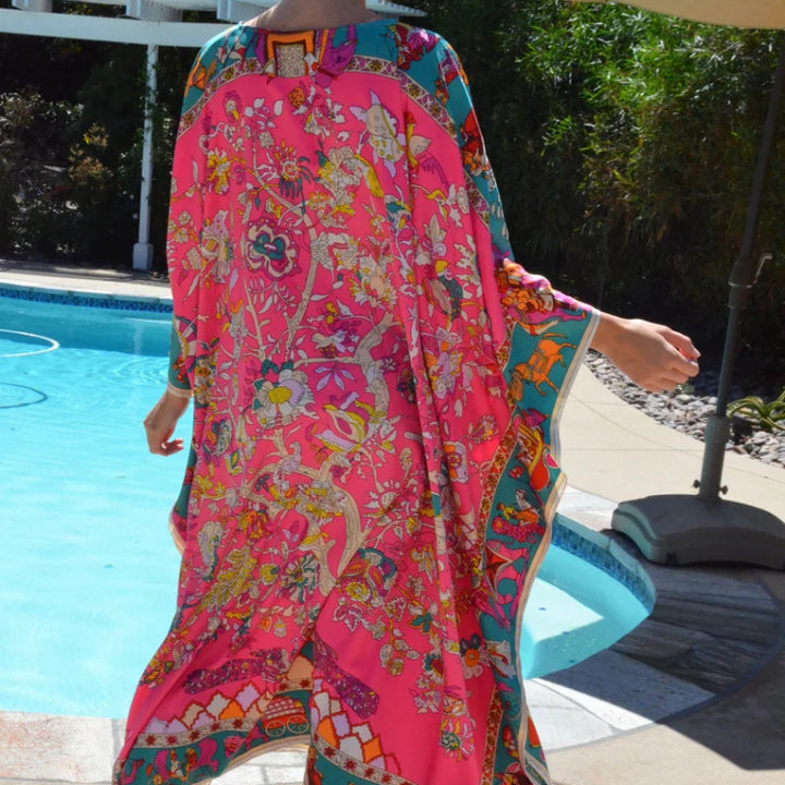 Kaftan Floral Rosa Plus Size