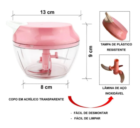 Mini Procesador - Triturador de Alimentos Manual 3 Cuchillas